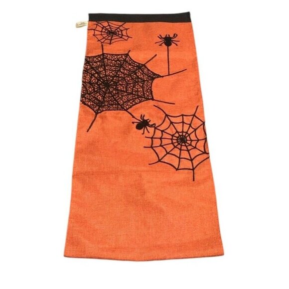 Hallow’s Eve 70” X 14” Orange And Black Table Runner with Spider Web And Spiders - Picture 1 of 5